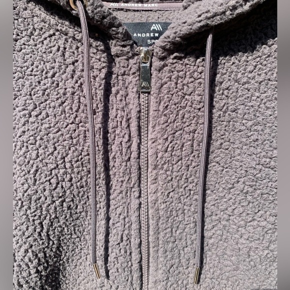 ANDREW MARC SPORT Teddy Fleece Hooded Jacket Gray Pavement S NWOT 21” PTP - Picture 4 of 12